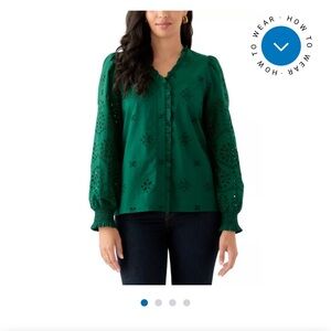 Crown & Ivy Emerald Eyelet Blouse